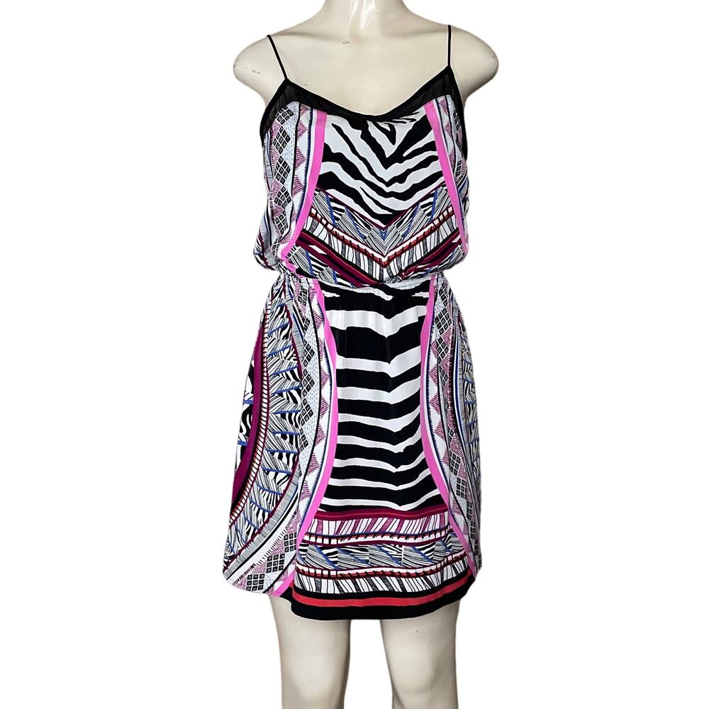 Express Sleeveless Blouson Dress Multipattern Zebra White Black Pink Size Small